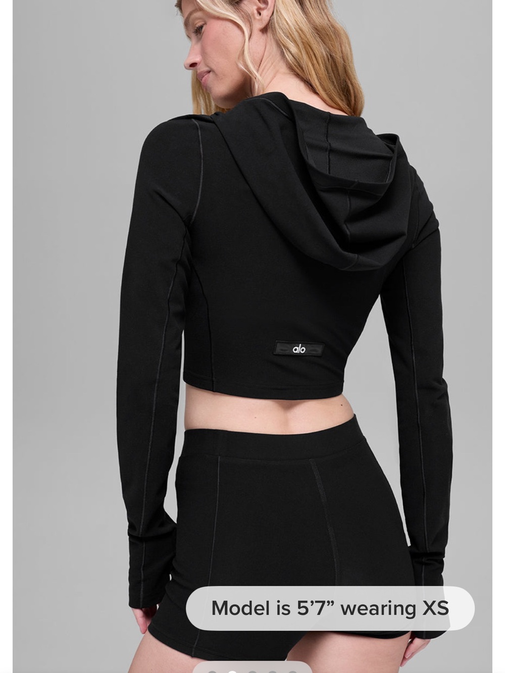 ALO Yoga Black Cropped Hooded Long-Sleeve Top